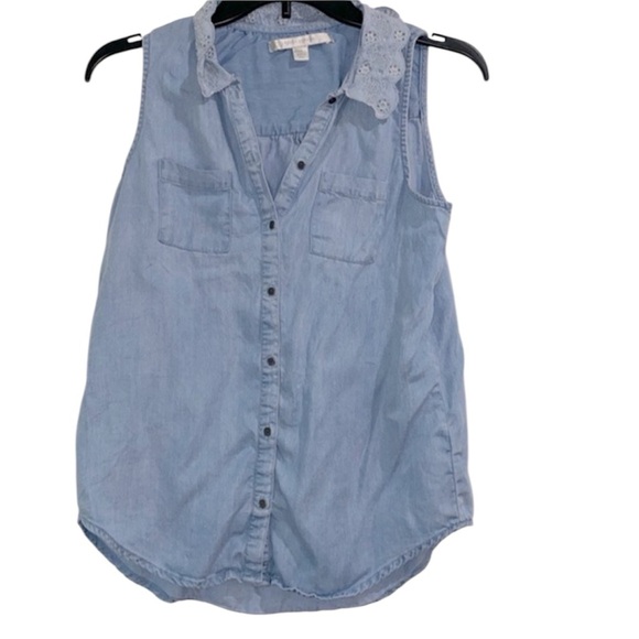 LC Lauren Conrad blue chambray sleeveless top size xsmall - Picture 1 of 7